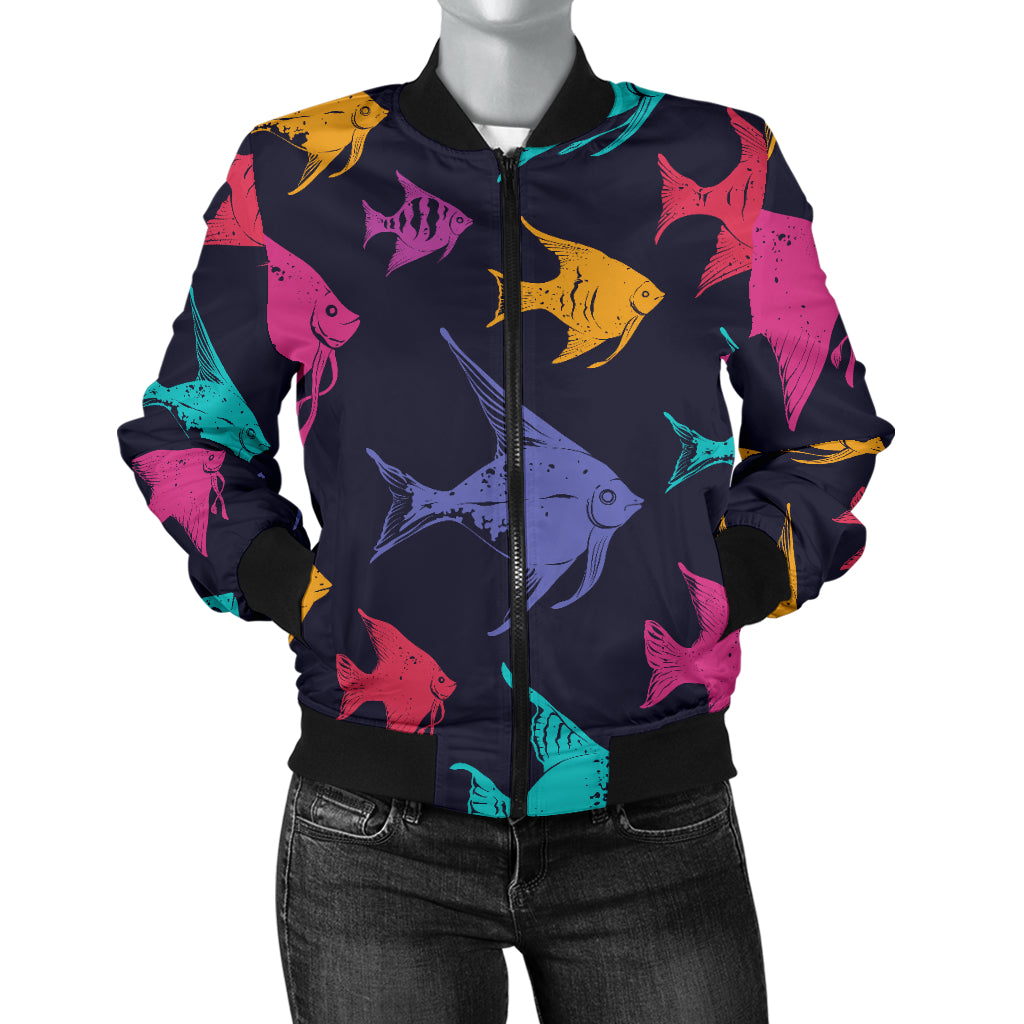 Angelfish Colorful Pattern Print Design 03 Women's Bomber Jacket