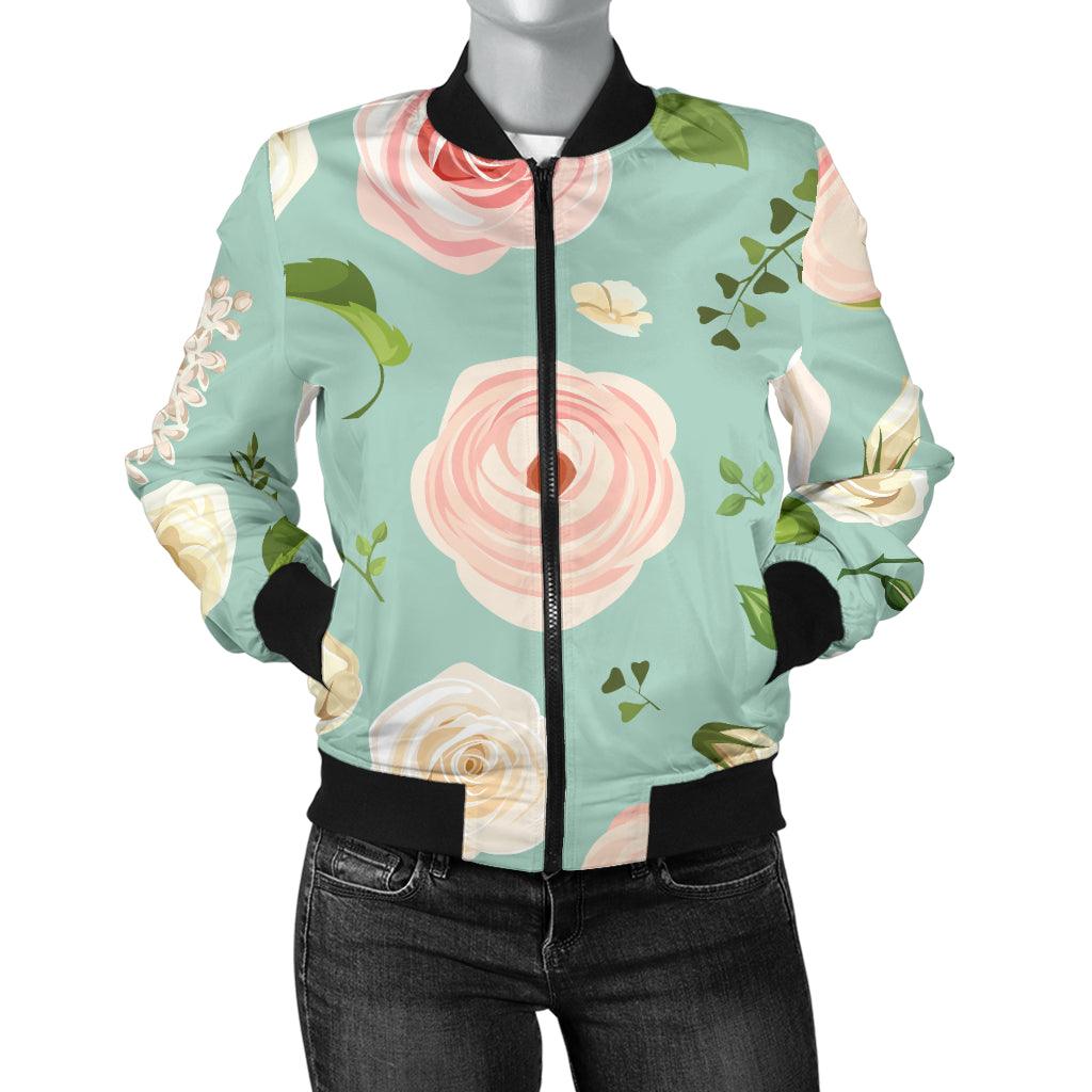 Lisianthus Pattern Print Design 01 Women's Bomber Jacket