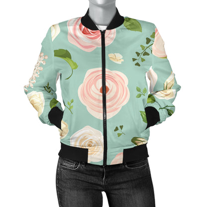 Lisianthus Pattern Print Design 01 Women's Bomber Jacket