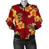 Orange Hibiscus Pattern Print Design HB026 Women Bomber Jacket