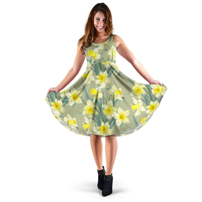 Daffodils Pattern Print Design DF01 Midi Dress