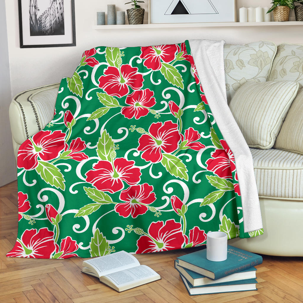 Red Hibiscus Pattern Print Design HB019 Fleece Blanket