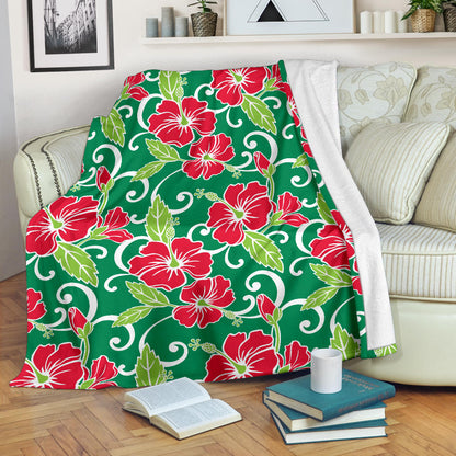 Red Hibiscus Pattern Print Design HB019 Fleece Blanket