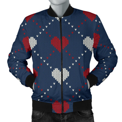 Heart Knit Pattern Print Design HE05 Men Bomber Jacket