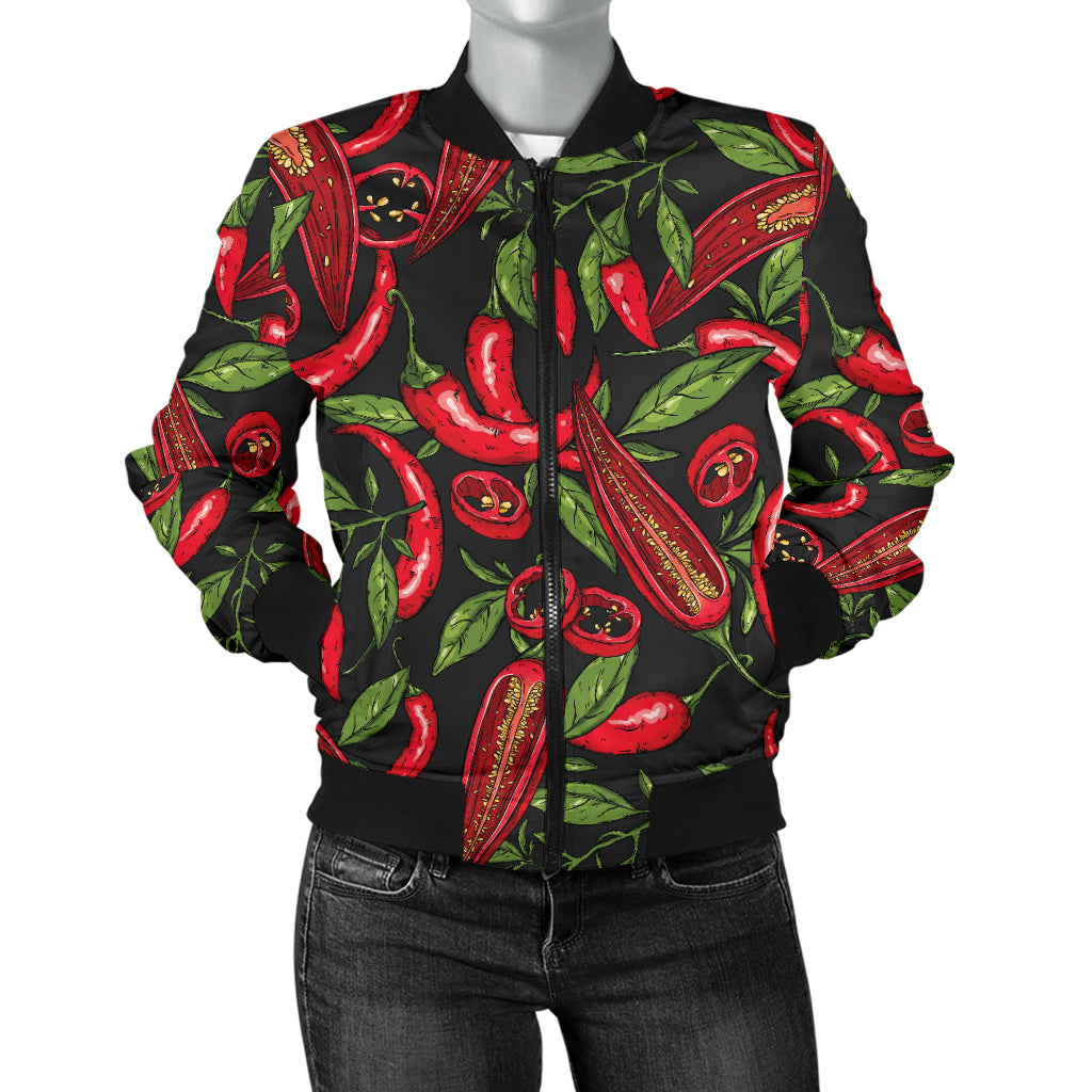 Chilli Pepper Pattern Print Design 02 Women's Bomber Jacket