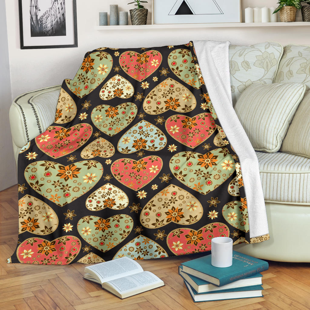 Heart Boho Pattern Print Design HE04 Fleece Blanket