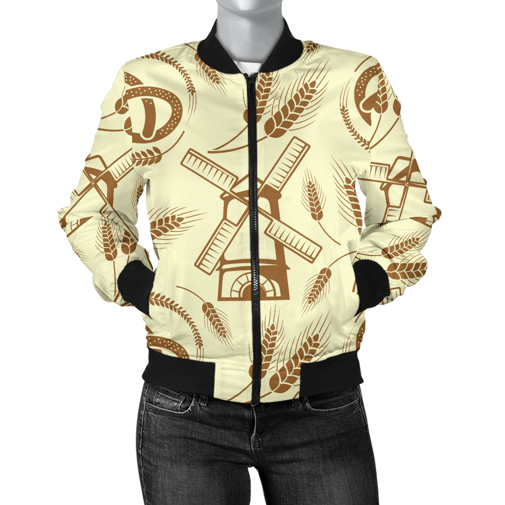 Agricultural Windmills Print Design 03 Women's Bomber Jacket