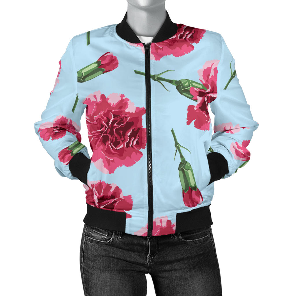 Carnations Pattern Print Design CN01 Women Bomber Jacket