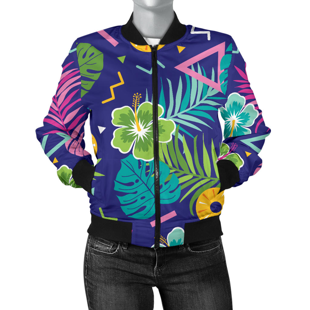 Hawaiian Themed Pattern Print Design H014 Women Bomber Jacket