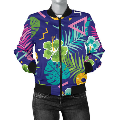 Hawaiian Themed Pattern Print Design H014 Women Bomber Jacket