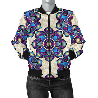 lotus Boho Pattern Print Design LO08 Women Bomber Jacket