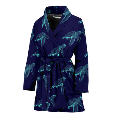 Sea Turtle Pattern Print Design T04 Women Bathrobe