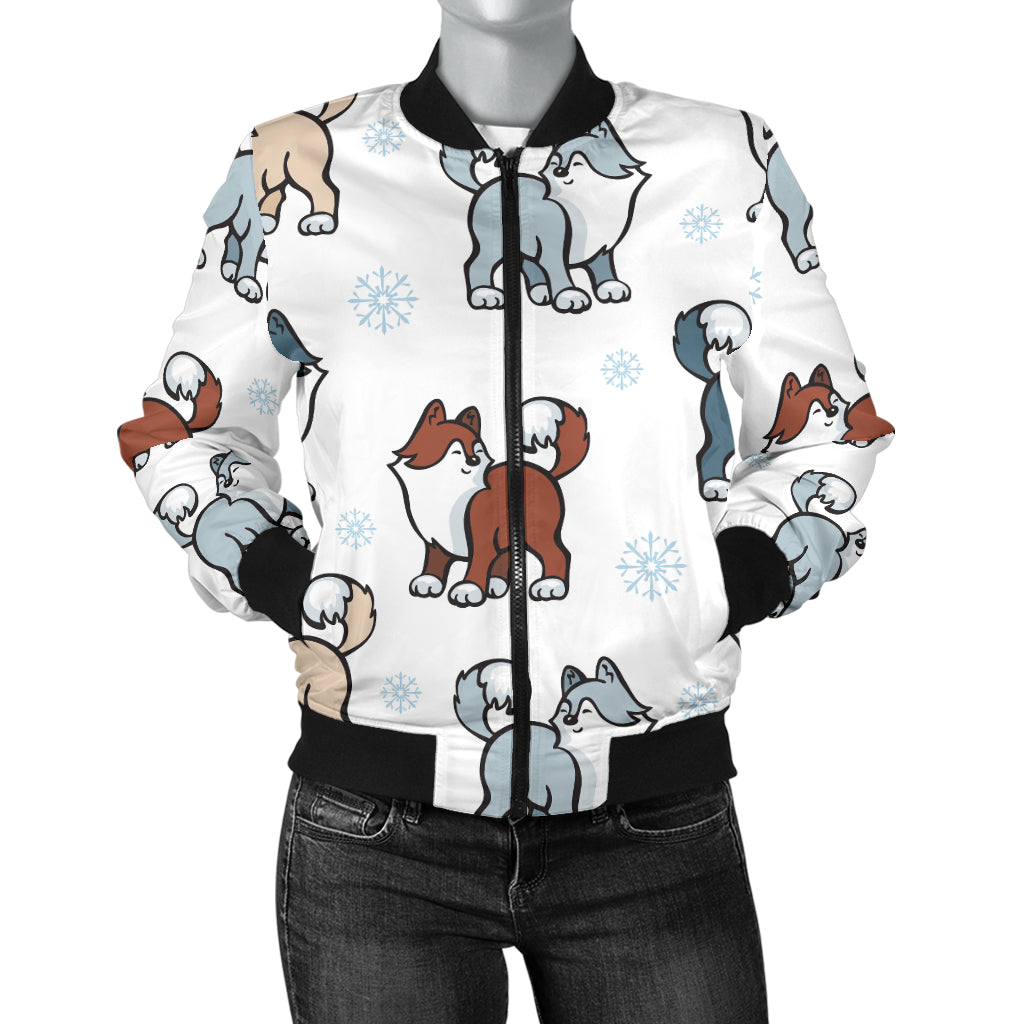 Alaskan Malamute Pattern Print Design 02 Women's Bomber Jacket