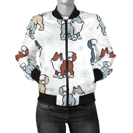 Alaskan Malamute Pattern Print Design 02 Women's Bomber Jacket