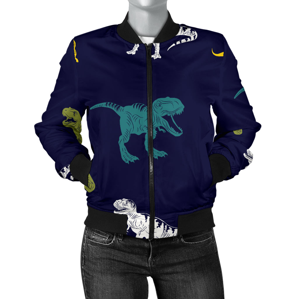 T Rex Pattern Print Design A07 Women's Bomber Jacket