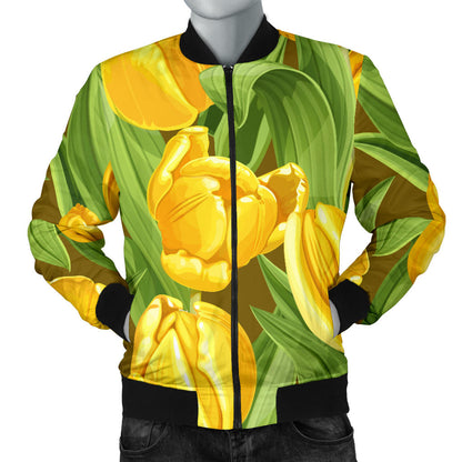 Tulip Yellow Pattern Print Design TP010 Men Bomber Jacket