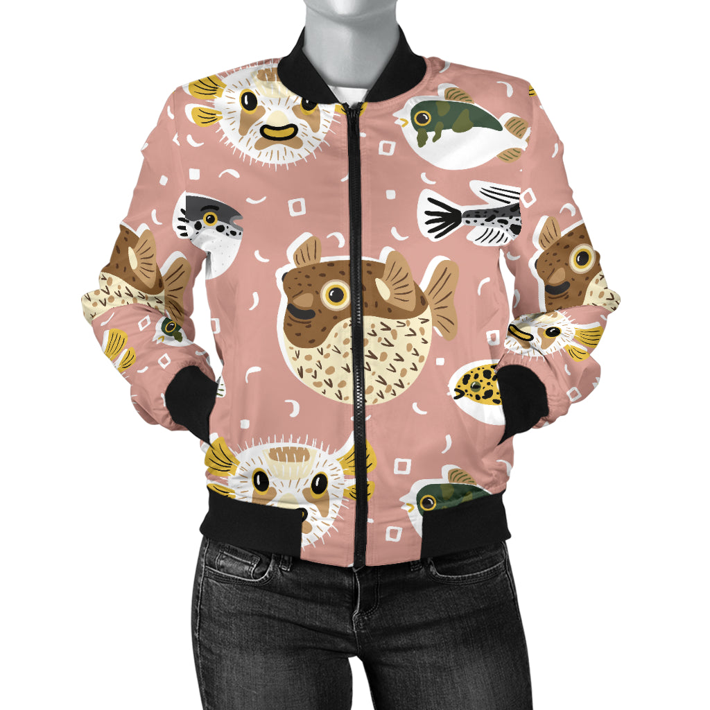 Fugu Cute Pattern Print Design 01 Women's Bomber Jacket