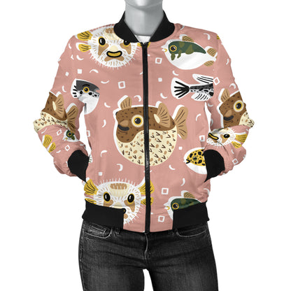Fugu Cute Pattern Print Design 01 Women's Bomber Jacket