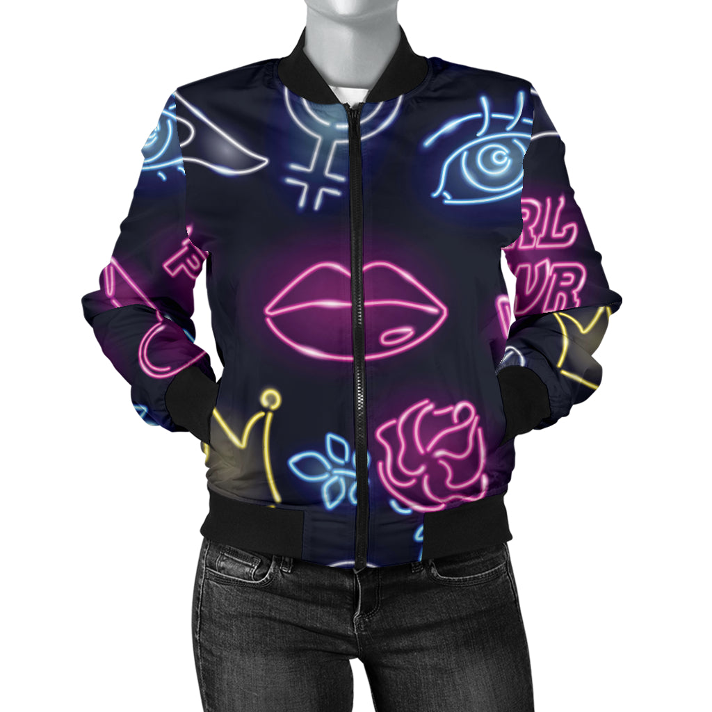 Lipstick Neon Pattern Print Design 02 Women's Bomber Jacket