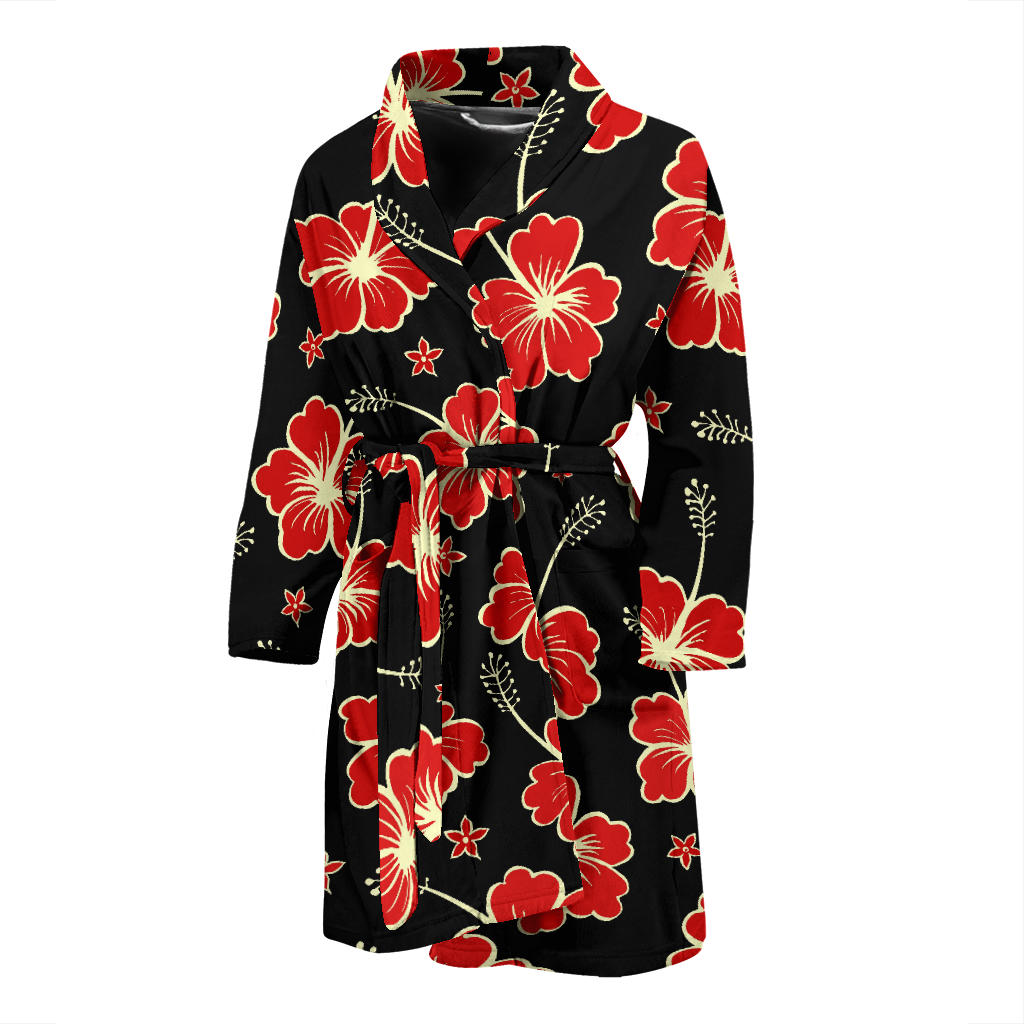 Red Hibiscus Pattern Print Design HB021 Men Bathrobe