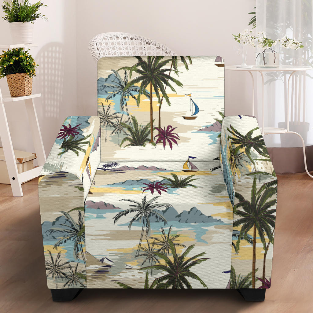 Palm Tree Beach Print Armchair Slipcover