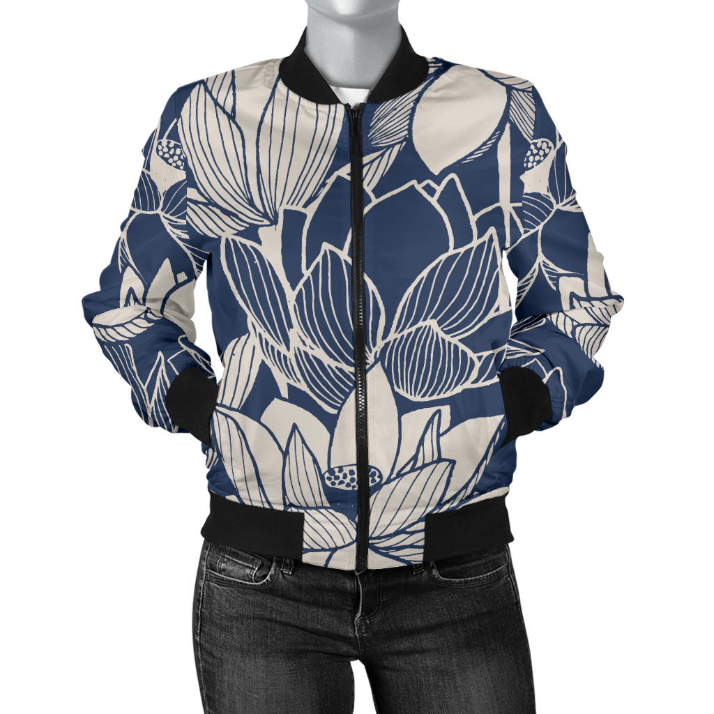Water Lily Pattern Print Design WL04 Women Bomber Jacket