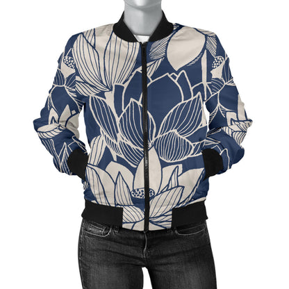 Water Lily Pattern Print Design WL04 Women Bomber Jacket