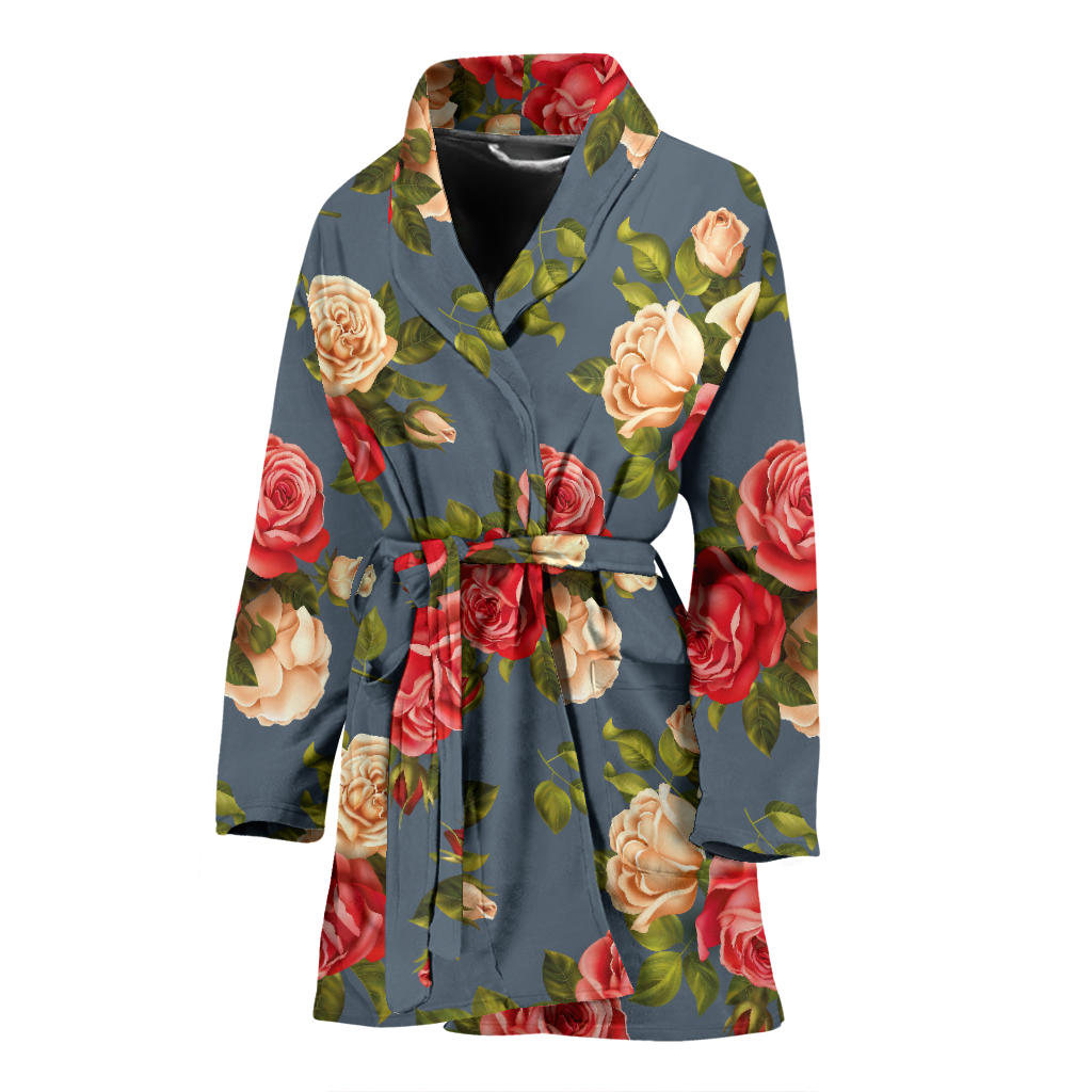 Rose Pattern Print Design RO017 Women Bathrobe