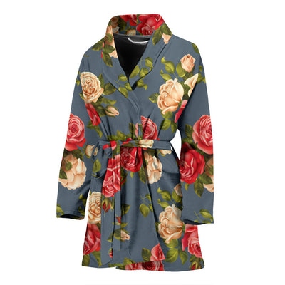 Rose Pattern Print Design RO017 Women Bathrobe