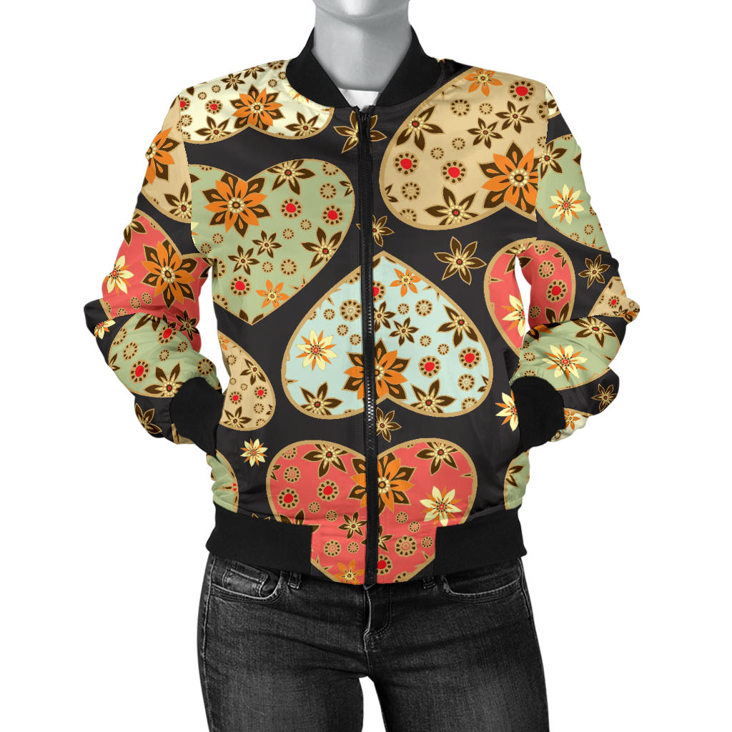 Heart Boho Pattern Print Design HE04 Women Bomber Jacket