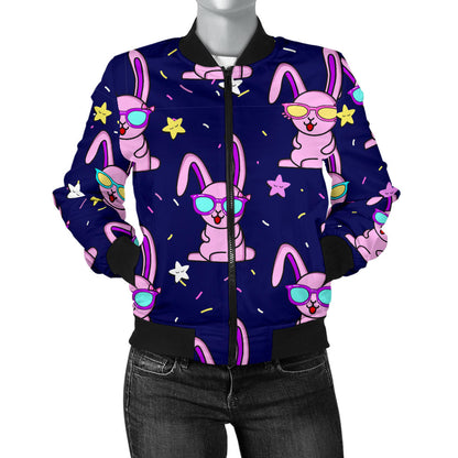Rabbit Baby Pattern Print Design RB015 Women Bomber Jacket