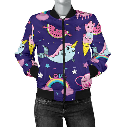 Narwhal Cute Pattern Print Design 02 Women's Bomber Jacket