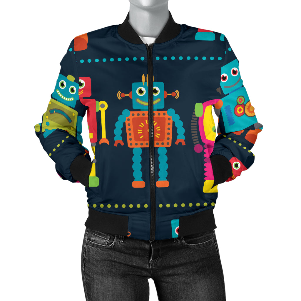 Robot Pattern Print Design A01 Women's Bomber Jacket