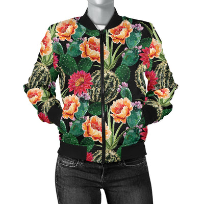 Cactus Pattern Print Design 06 Women's Bomber Jacket