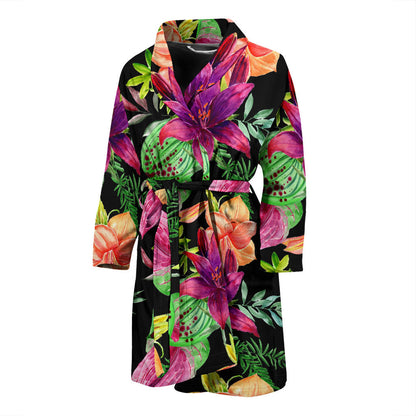Amaryllis Pattern Print Design AL09 Men Bathrobe