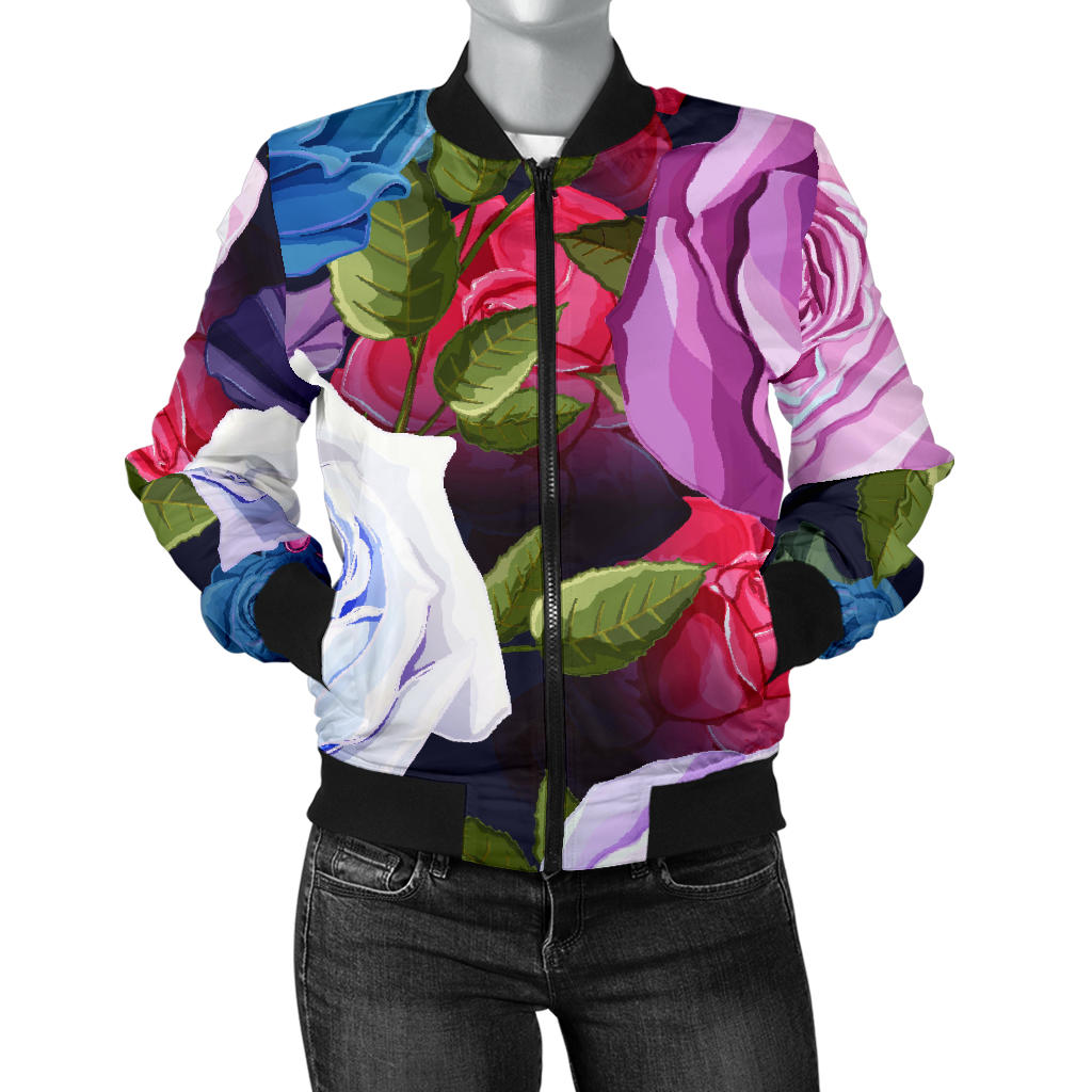 Rose Pattern Print Design RO09 Women Bomber Jacket