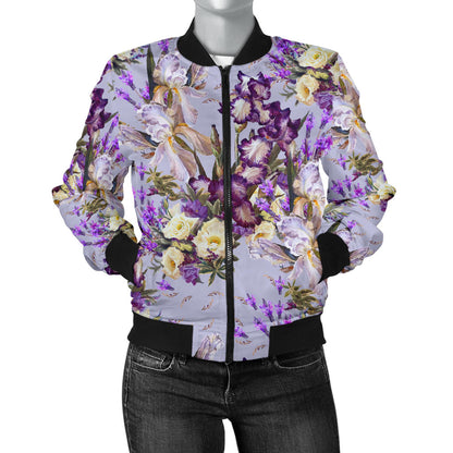 Iris Pattern Print Design IR07 Women Bomber Jacket