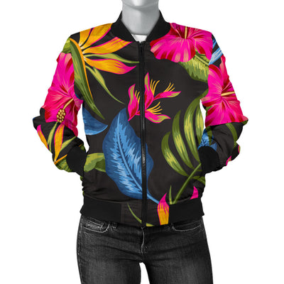 Bird Of Paradise Pattern Print Design BOP014 Women Bomber Jacket