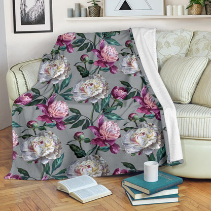 Peony Pattern Print Design PE01 Fleece Blanket