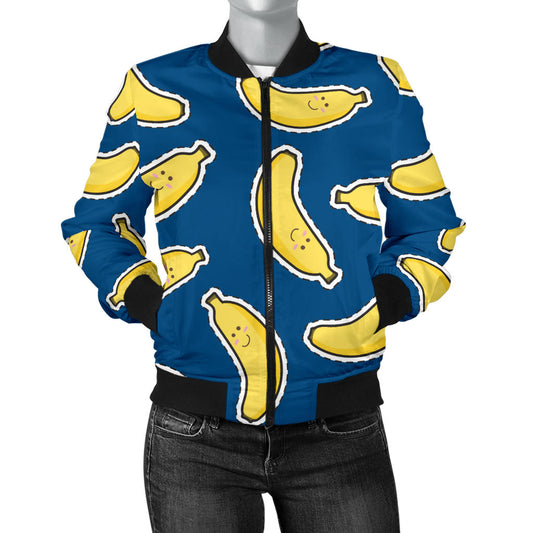 Banana Pattern Print Design BA03 Women Bomber Jacket