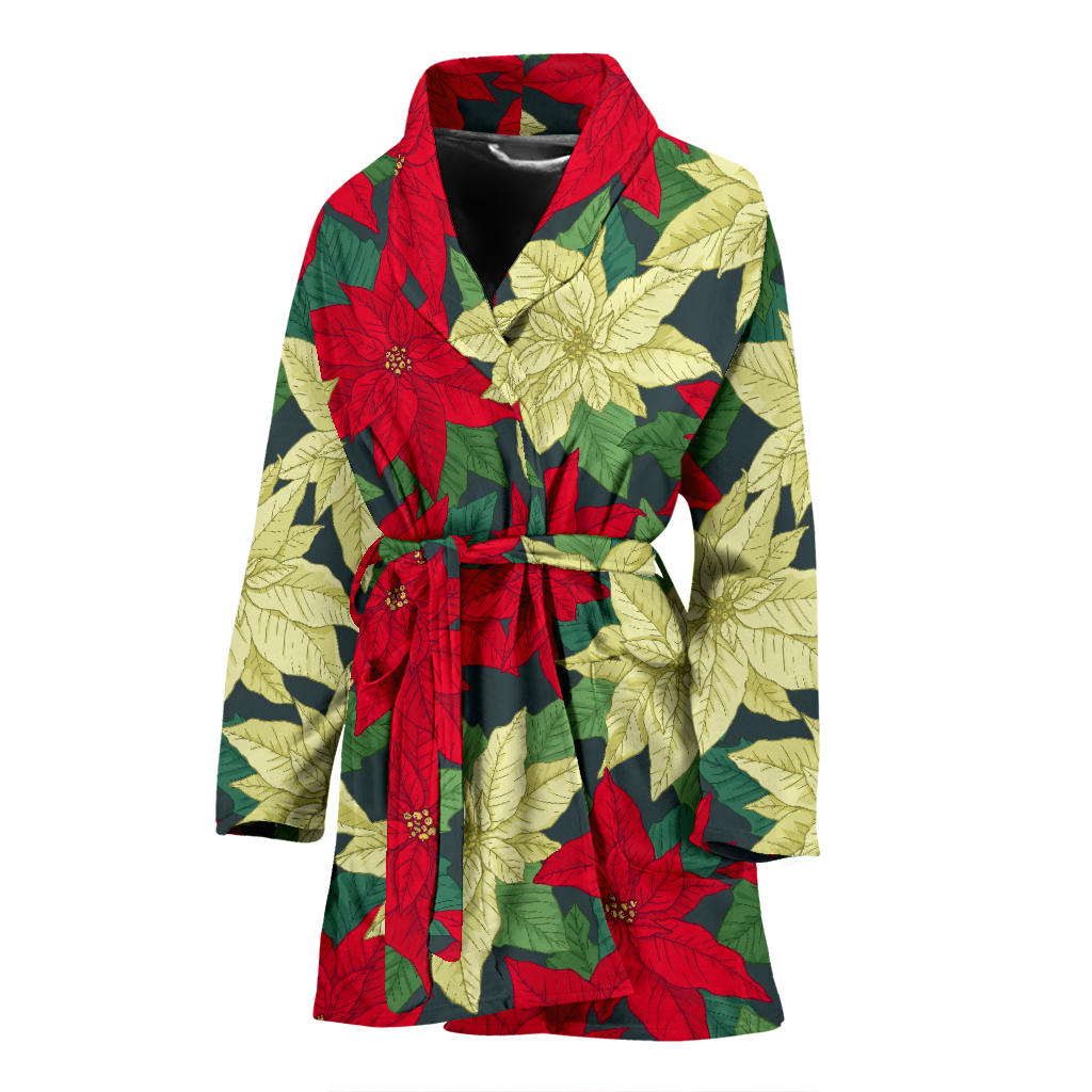 Poinsettia Pattern Print Design POT06 Women Bathrobe