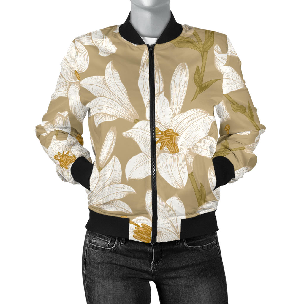 Lily Pattern Print Design LY07 Women Bomber Jacket