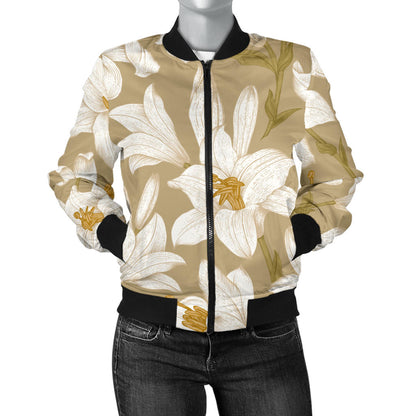 Lily Pattern Print Design LY07 Women Bomber Jacket