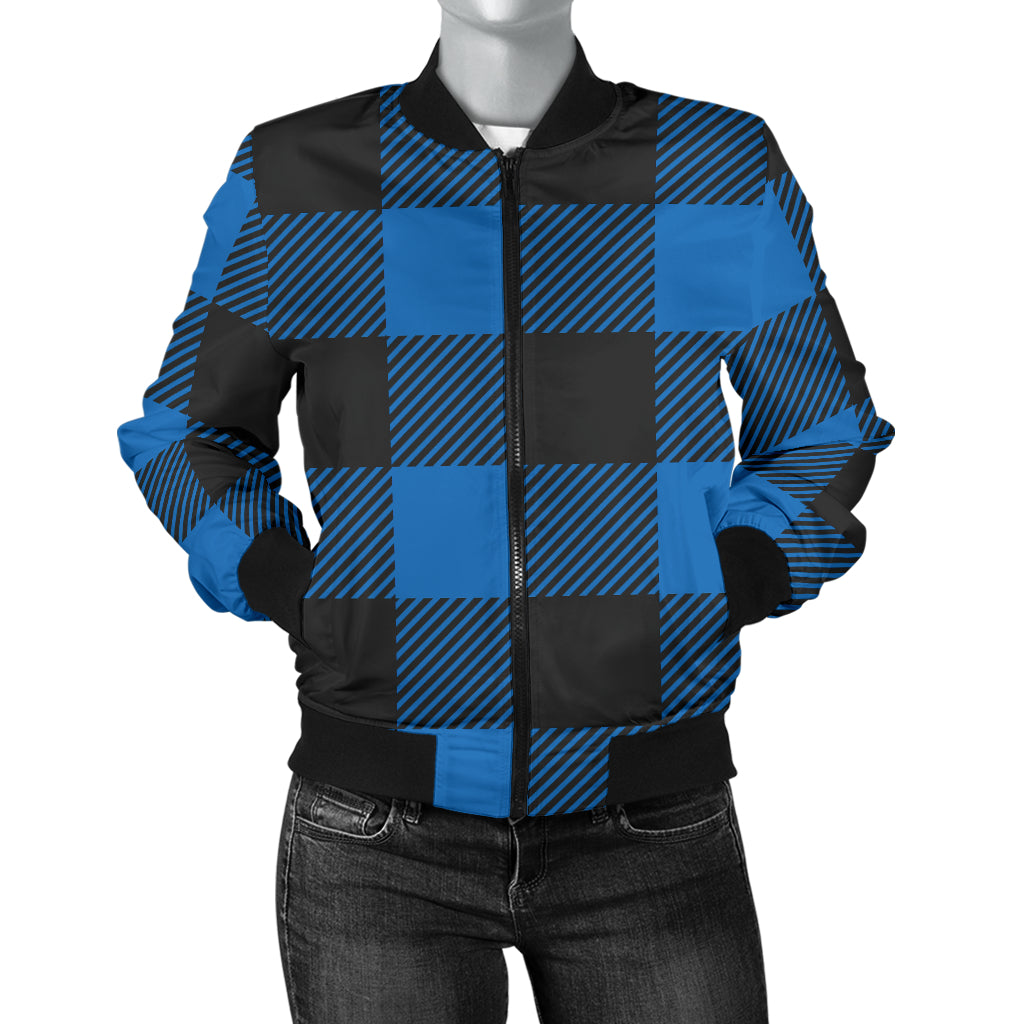 Buffalo check Blue Pattern Print Design 03 Women's Bomber Jacket