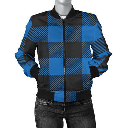 Buffalo check Blue Pattern Print Design 03 Women's Bomber Jacket