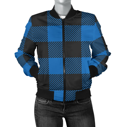 Buffalo check Blue Pattern Print Design 03 Women's Bomber Jacket