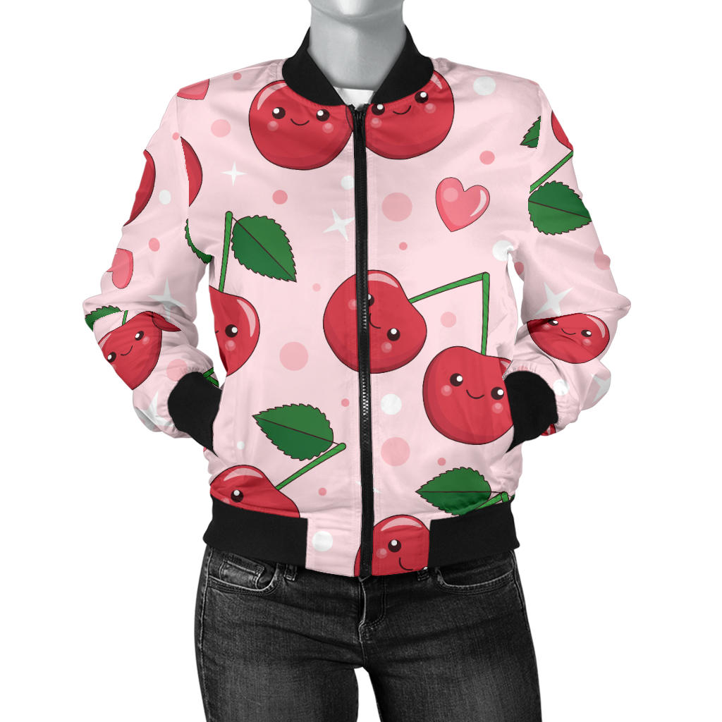 Cherry Pattern Print Design CH02 Women Bomber Jacket