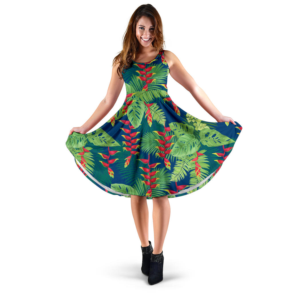 Heliconia Pattern Print Design HL08 Midi Dress