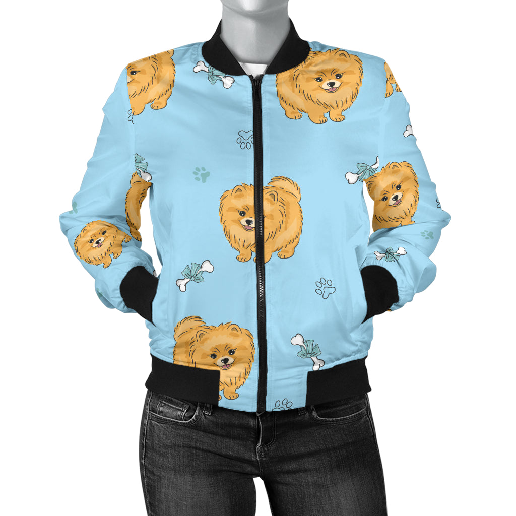Pomeranians Pattern Print Design A03 Women's Bomber Jacket