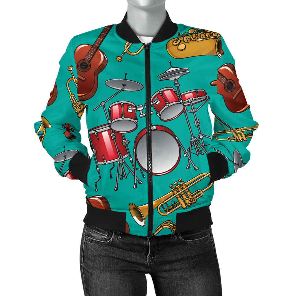 Drum Set Pattern Print Design 01 Women's Bomber Jacket